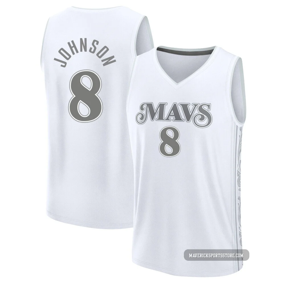 AJ Johnson ＃8 Men's 2024/25 Dallas Mavericks White Fast Break City Edition Jersey
