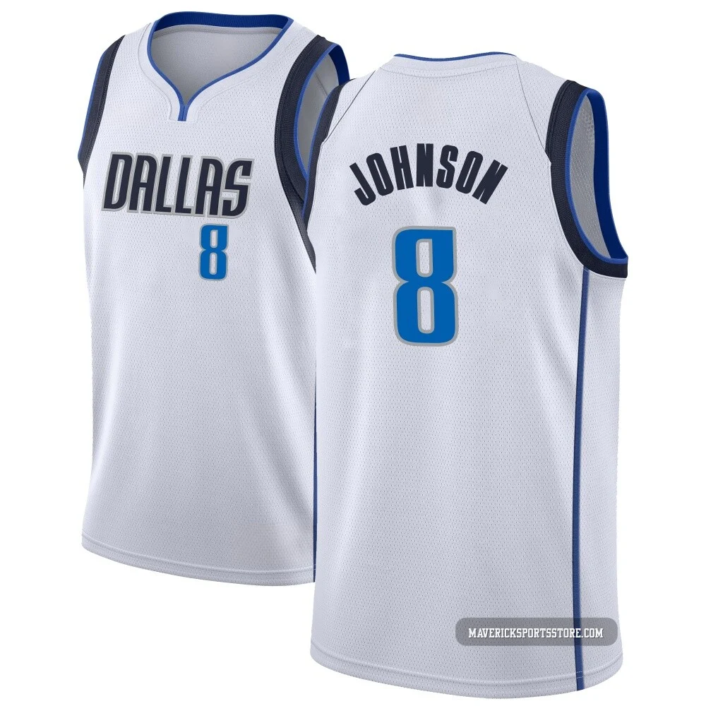 AJ Johnson ＃8 Men's Swingman White Dallas Mavericks Jersey - Association Edition