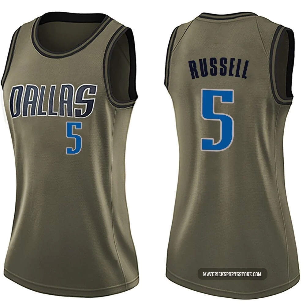 D'Angelo Russell ＃5 Women's Swingman Green Dallas Mavericks Salute to Service Jersey