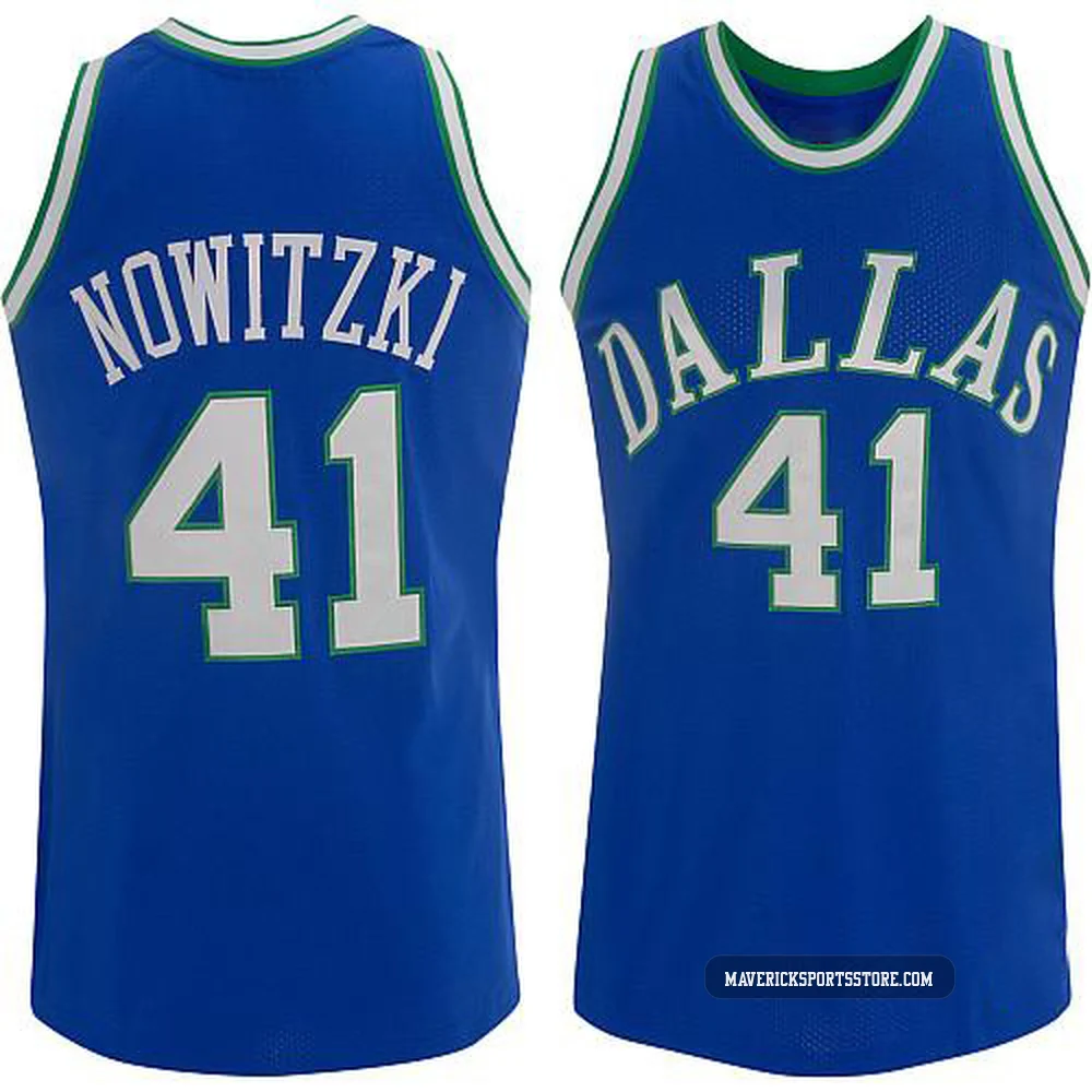 Dirk Nowitzki ＃41 Men's Authentic Blue Dallas Mavericks Throwback Jersey