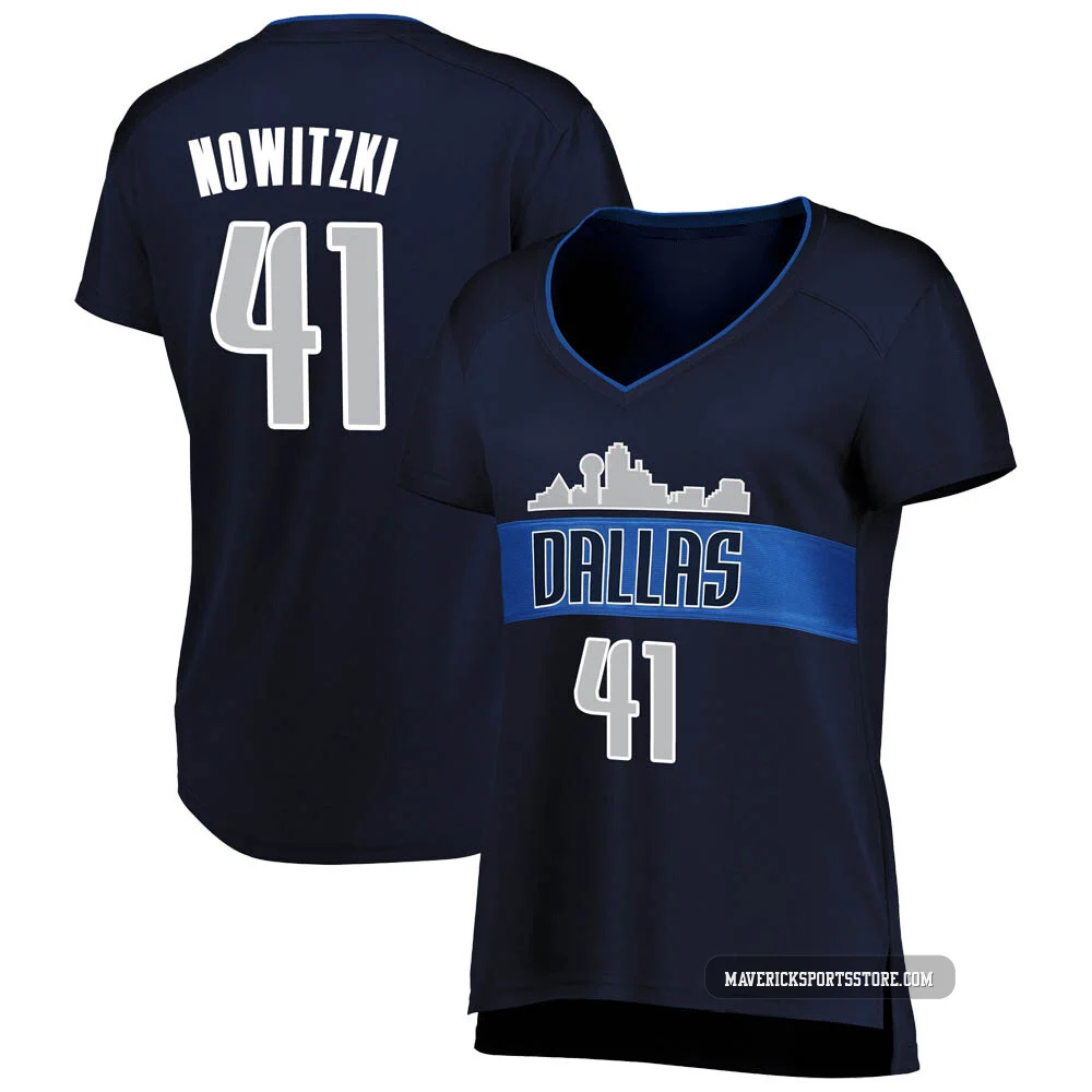 Dirk Nowitzki ＃41 Women's Navy Dallas Mavericks Fast Break Jersey - Statement Edition