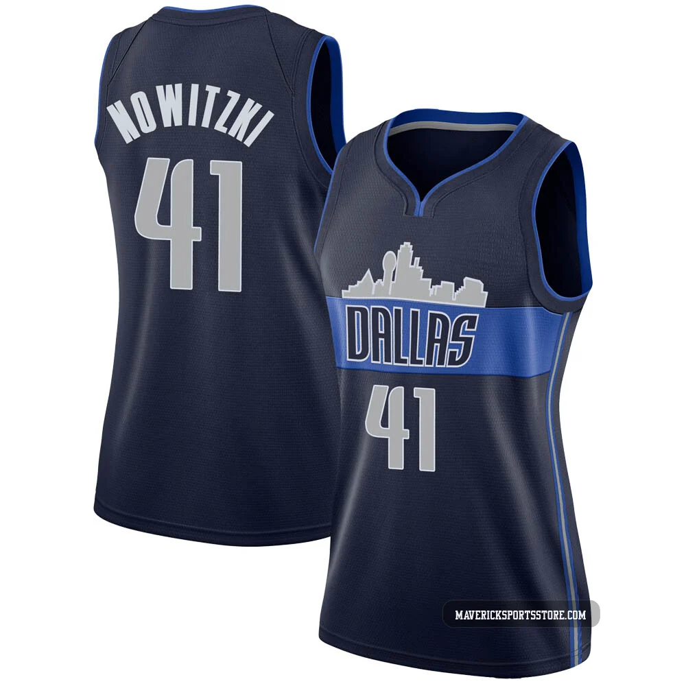 Dirk Nowitzki ＃41 Women's Swingman Navy Dallas Mavericks Jersey - Statement Edition