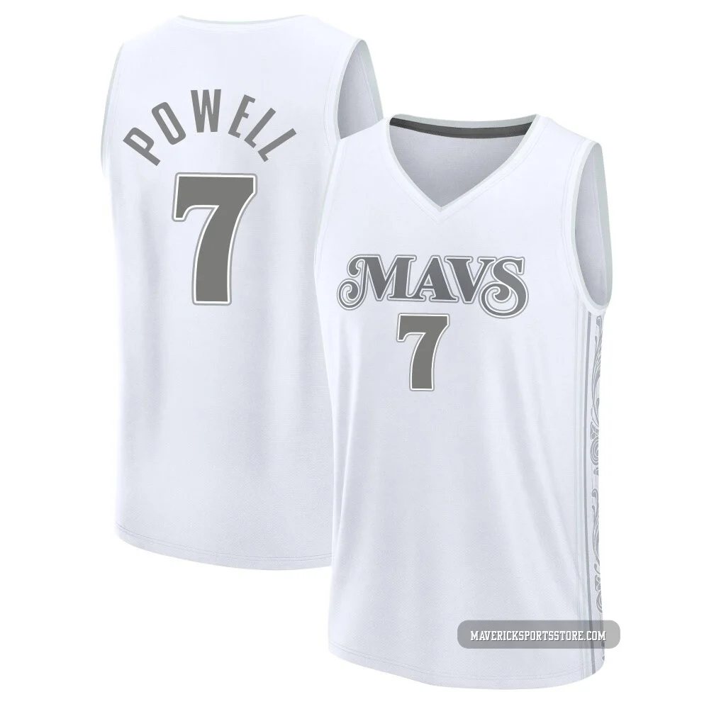 Dwight Powell ＃7 Men's 2024/25 Dallas Mavericks White Fast Break City Edition Jersey