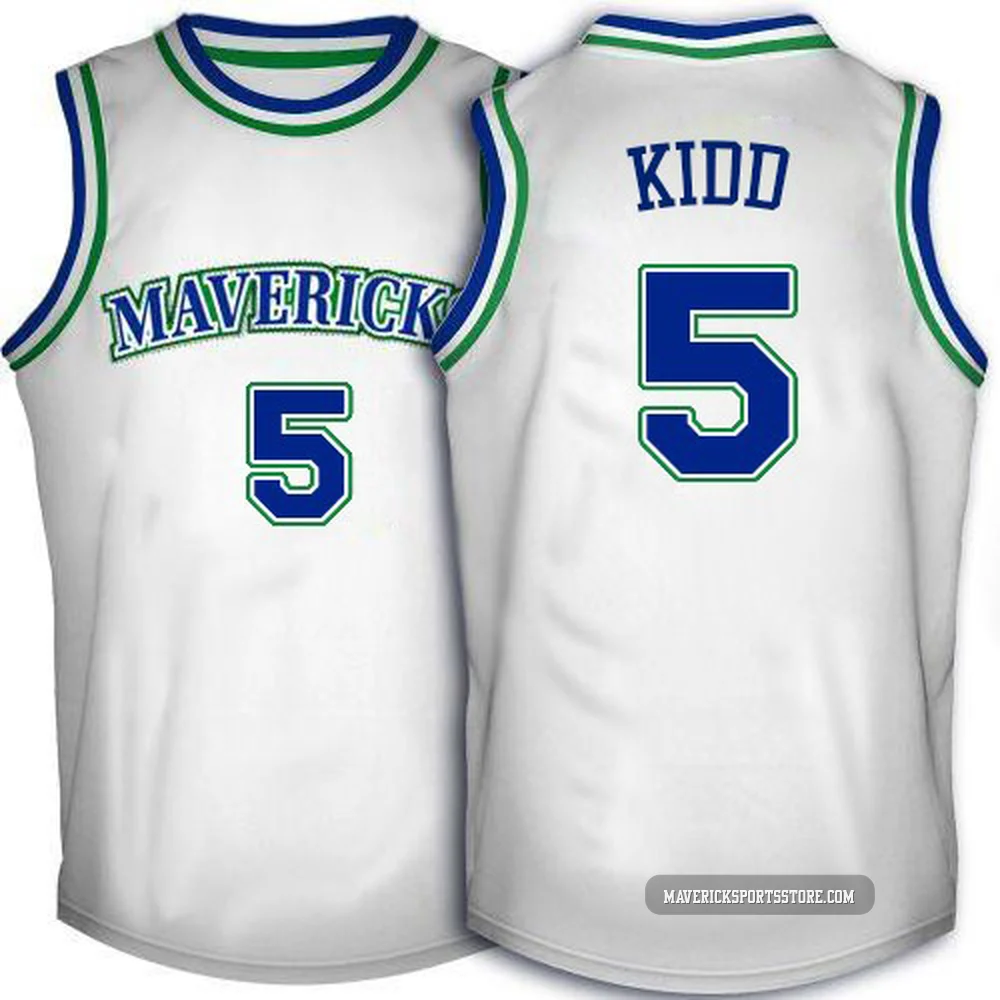 Jason Kidd ＃5 Men's Authentic White Dallas Mavericks Throwback Jersey