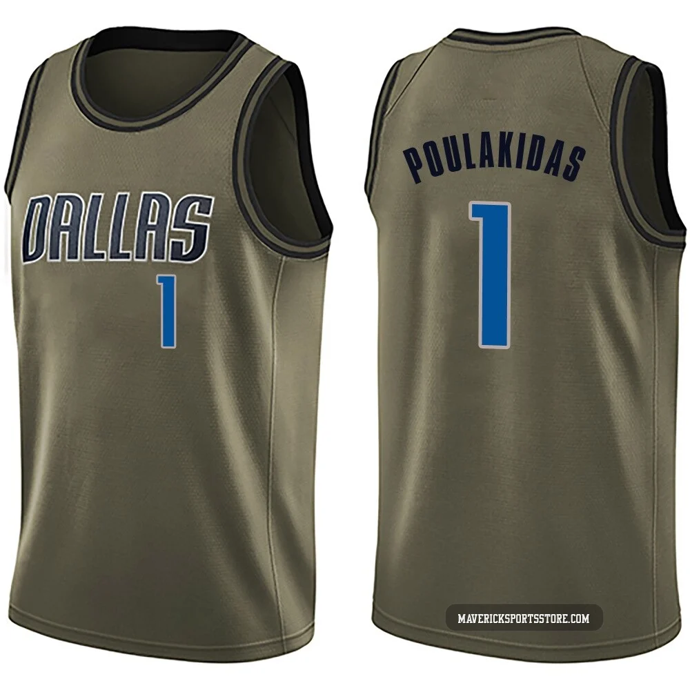 John Poulakidas ＃1 Men's Swingman Green Dallas Mavericks Salute to Service Jersey