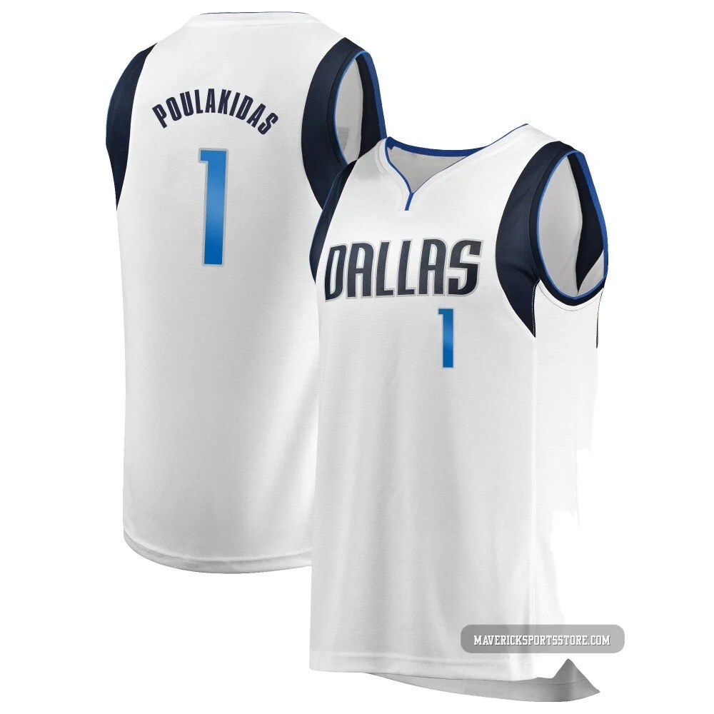 John Poulakidas ＃1 Men's White Dallas Mavericks Fast Break Jersey - Association Edition