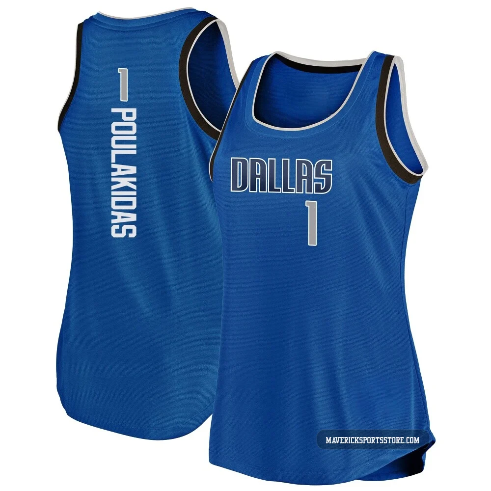 John Poulakidas ＃1 Women's Blue Dallas Mavericks Fast Break Movement Tank Jersey - Icon Edition