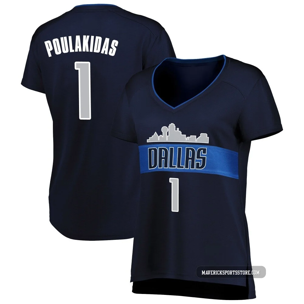 John Poulakidas ＃1 Women's Navy Dallas Mavericks Fast Break Jersey - Statement Edition