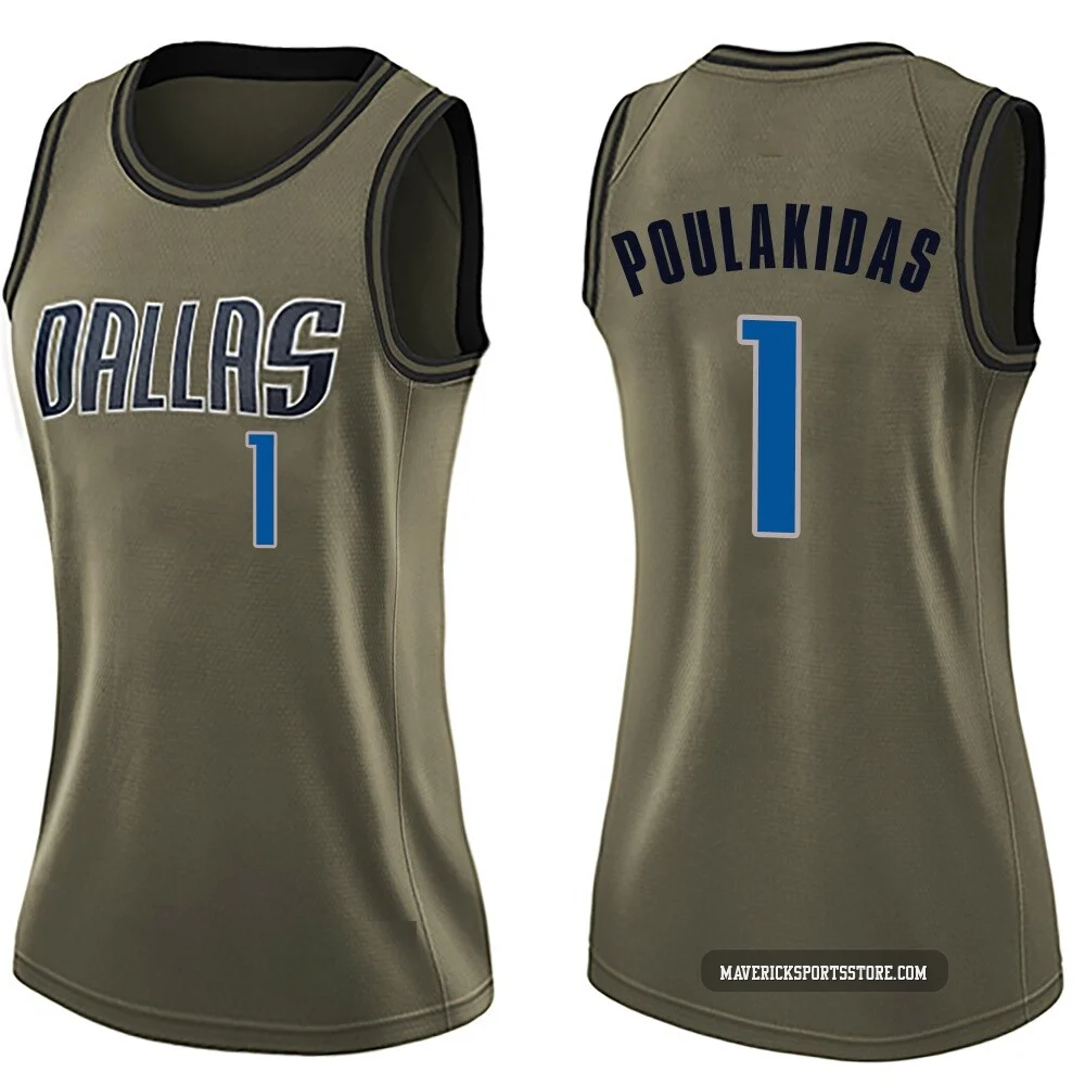 John Poulakidas ＃1 Women's Swingman Green Dallas Mavericks Salute to Service Jersey