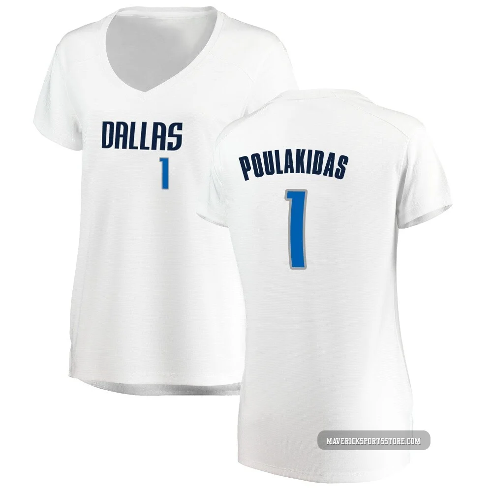 John Poulakidas ＃1 Women's White Dallas Mavericks Fast Break Jersey - Association Edition