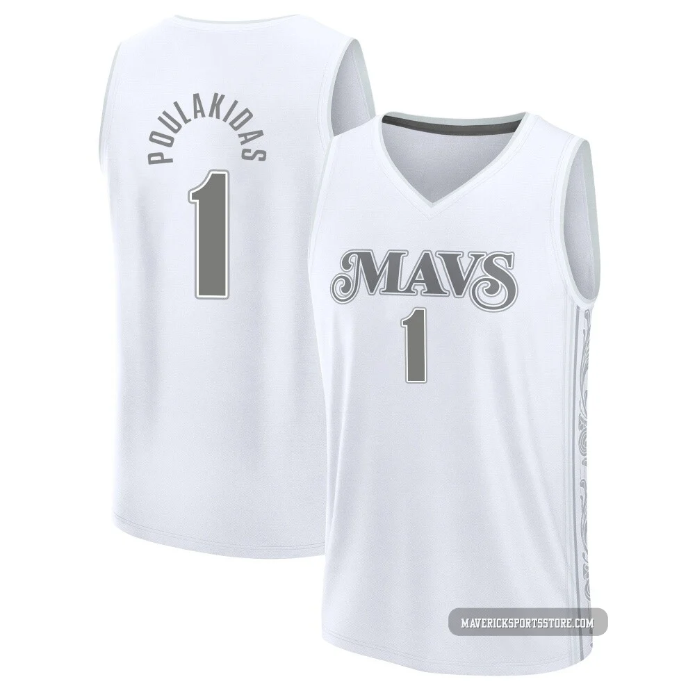 John Poulakidas ＃1 Youth 2024/25 Dallas Mavericks White Fast Break City Edition Jersey