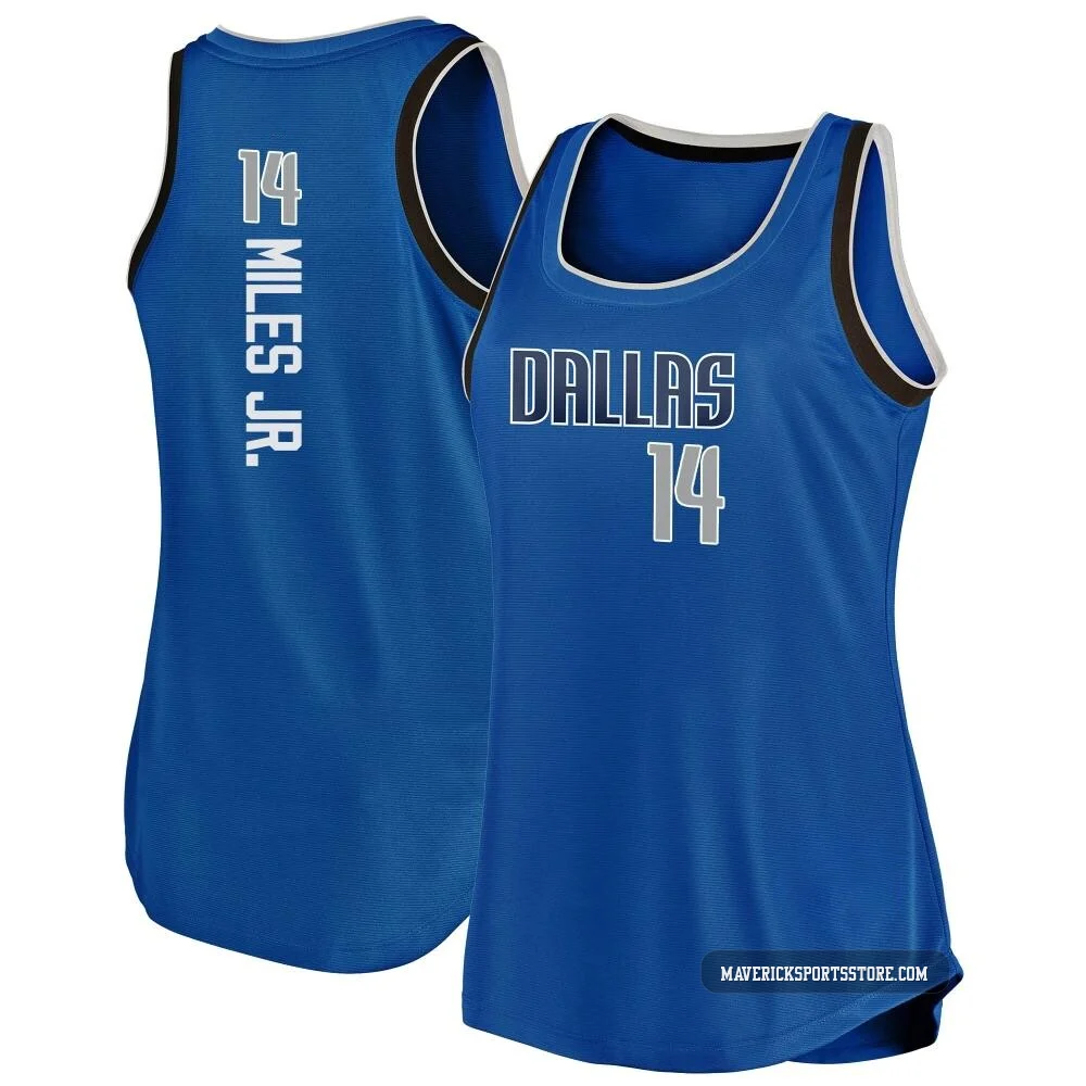 Mike Miles Jr. ＃14 Women's Blue Dallas Mavericks Fast Break Movement Tank Jersey - Icon Edition