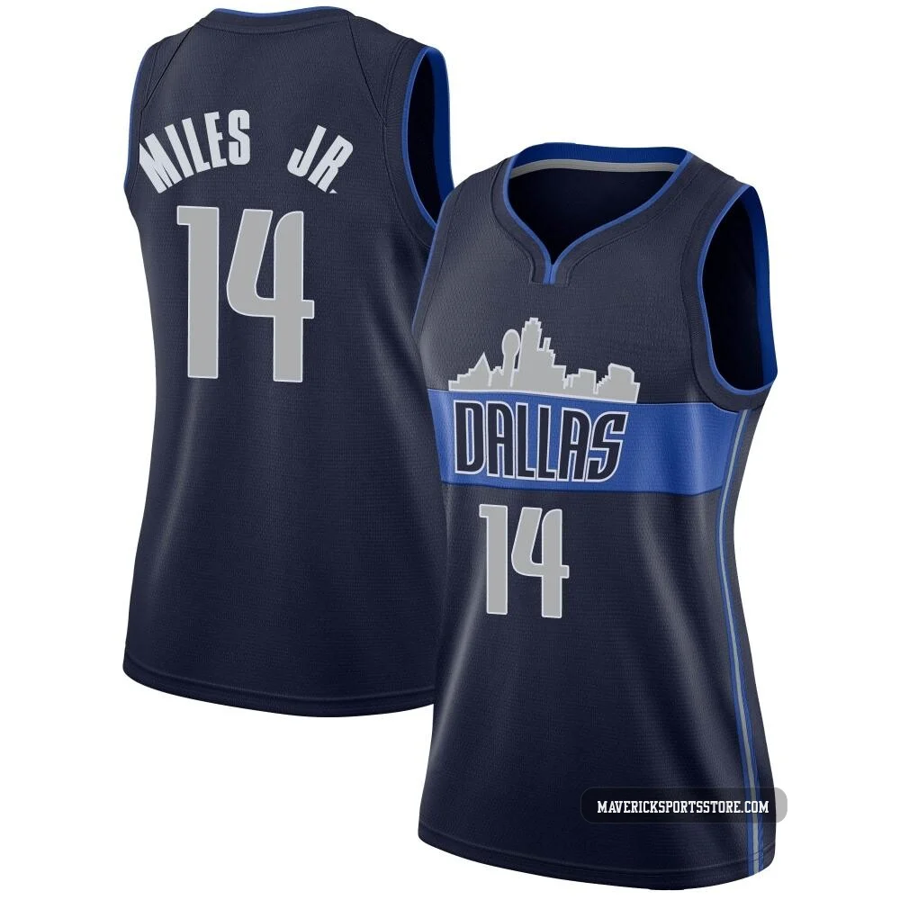 Mike Miles Jr. ＃14 Women's Swingman Navy Dallas Mavericks Jersey - Statement Edition