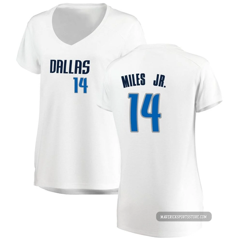 Mike Miles Jr. ＃14 Women's White Dallas Mavericks Fast Break Jersey - Association Edition