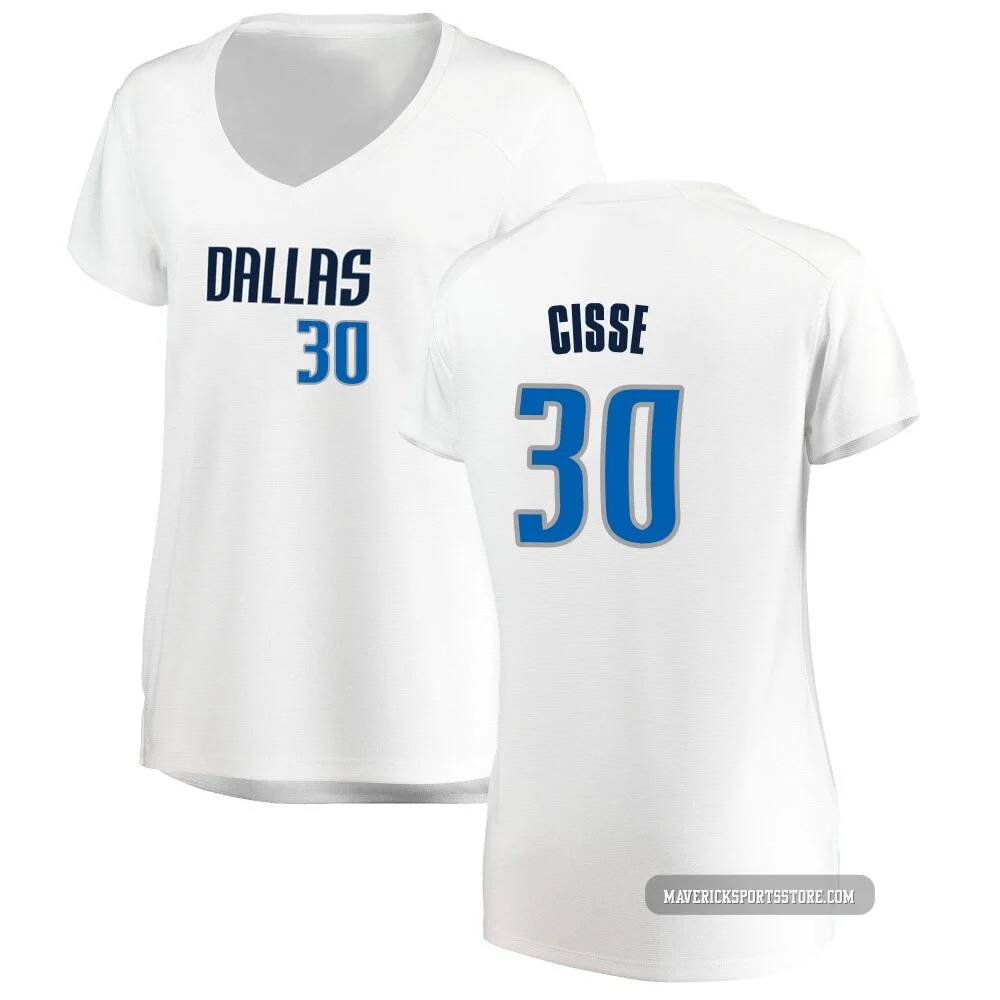 Moussa Cisse ＃30 Women's White Dallas Mavericks Fast Break Jersey - Association Edition