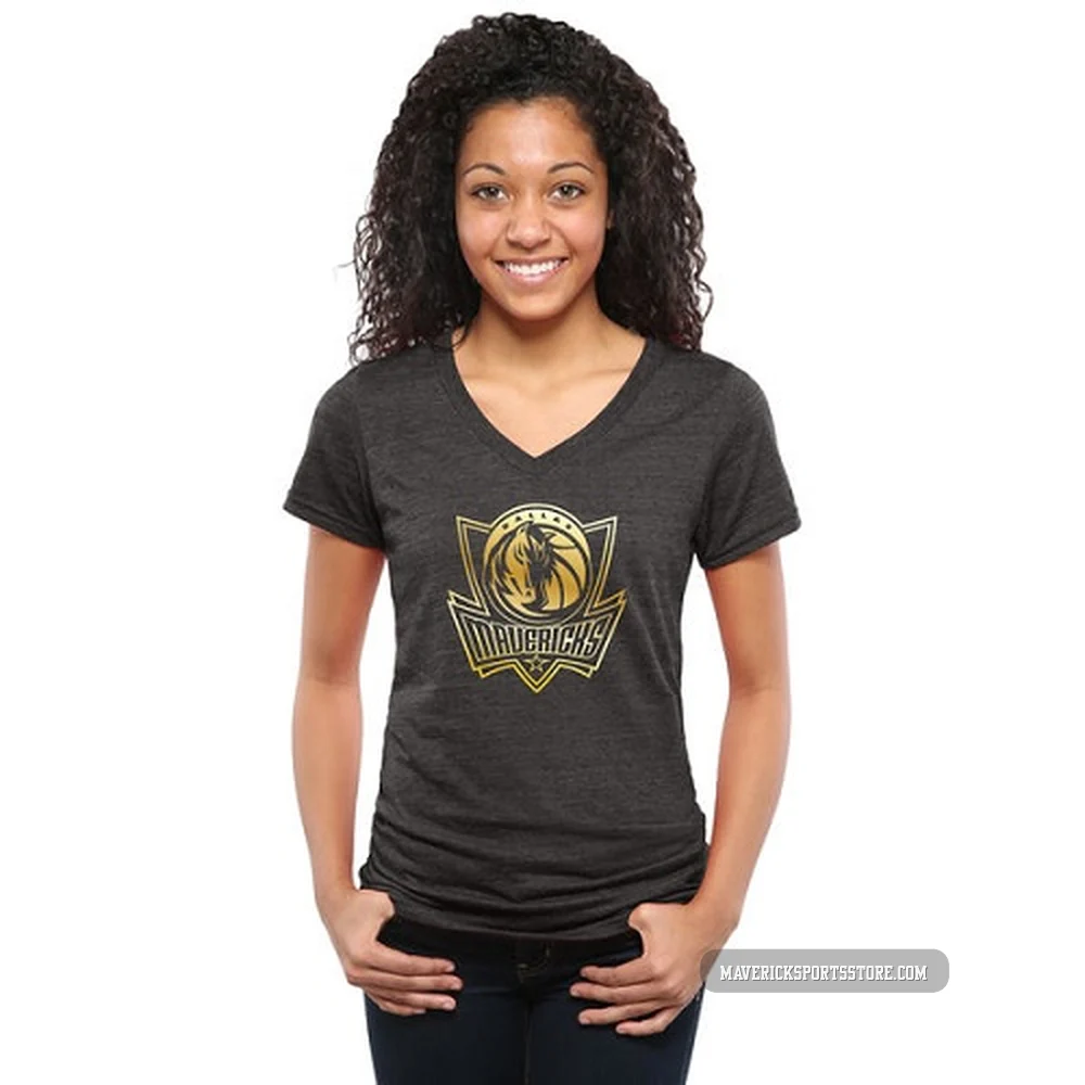 Women's Gold Dallas Mavericks Collection V-Neck Tri-Blend T-Shirt - Black